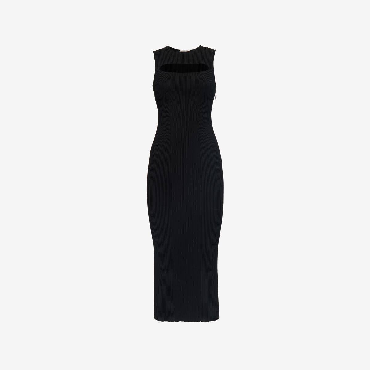Alexander McQueen Women's Black Slashed Knit Midi Dress - XL (Viscose, Polyamide, Polyester & Elastan)